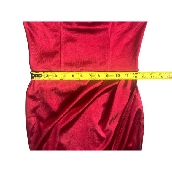 Lulus Forever Your Girl Red Wine Satin Mini Dress Draped Skirt Tulip Hem S - Picture 10 of 11